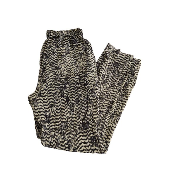 ISABEL MARANT Black Feather Print Silk Chiffon Lined Slim Ankle Pants, Size 10 - Picture 4 of 10